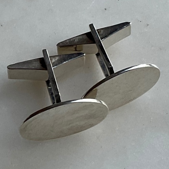 Vintage Estate Fine Sterling Silver Oval Engravable Cufflinks - Picture 2 of 8